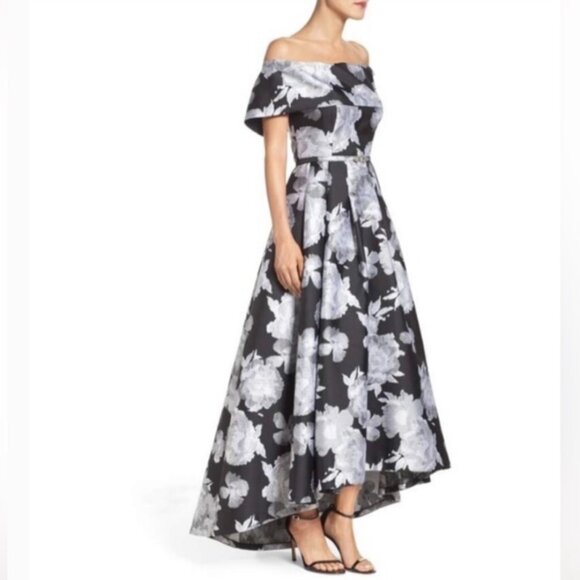 EUC Vince Camuto Black Floral Jacquard Off-the-Shoulder Formal Dress - Women's 6 - Picture 7 of 13